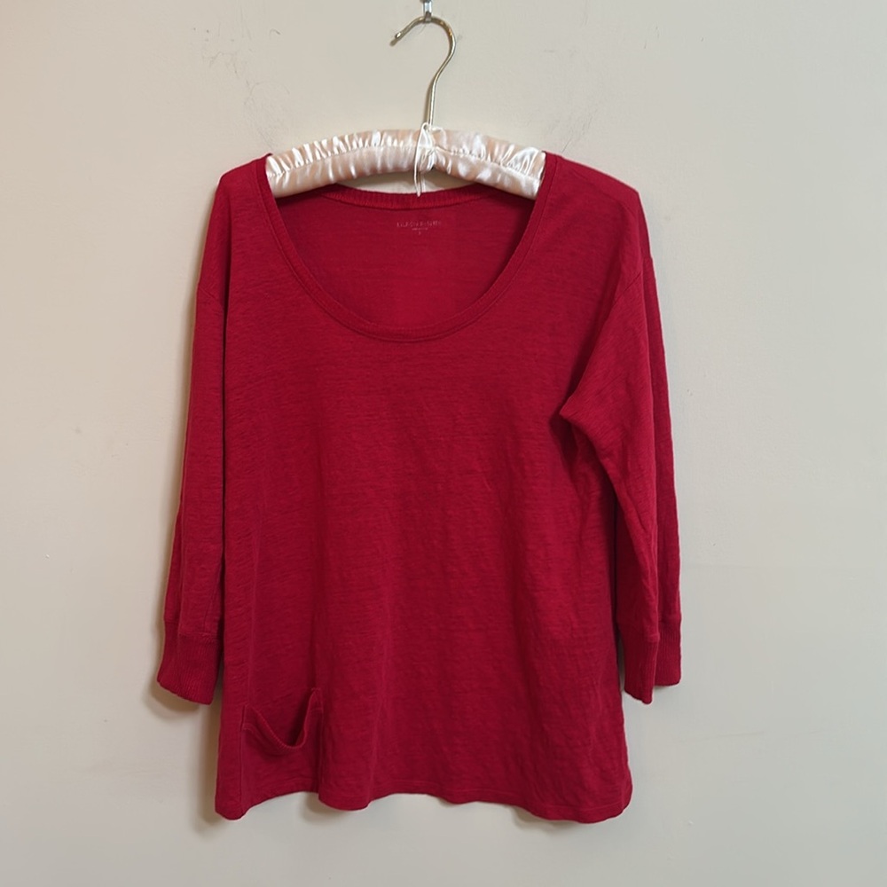 Eileen Fisher Red Scoop-Neck Top – Organic Linen Cotton Slub | Size Small
